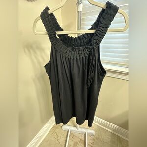 BCBGMaxAzria Black Ruffled Tank Top, Medium